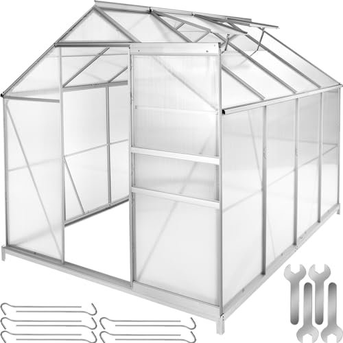 tectake® Serre de Jardin avec Base en Aluminium Polycarbonate pour Potager Exterieur Serre de Jardin pour Hivernage Tente Abri pour Les Plantes Serre à semis Jardinage - 250x185x195 cm