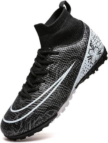 Donbest Boys Football Boots Cleats Kids Football Shoes Astro Turf Soccer Shoes Professional Spikes Football Competition Shoes,Blackwhite,EU40