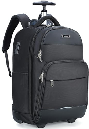 Ponhog Travel Backpack with Wheels, 15.6 Inch 30L Wheeled Backpack with USB Charging Port, Flight Approved Rolling Rucksack for Men & Women Adults, Carry on Luggage Wheeled Suitcase,Black