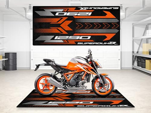 wibeart MPM Motorradmatte für 1290 Superduke R, waschbar, rutschfest, öl- und wasserabweisend, Parkmatte für Garage, Ausstellungsraum, Werkstatt | Größe 2: 102 x 47/260 x 120 cm