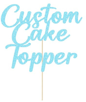 Personalised Custom Cake Toppers - Happy Birthday & Wedding Gifts for Women, Men & Graduation - 11 Colors, Glitter Cake Decorations (Baby Blue)