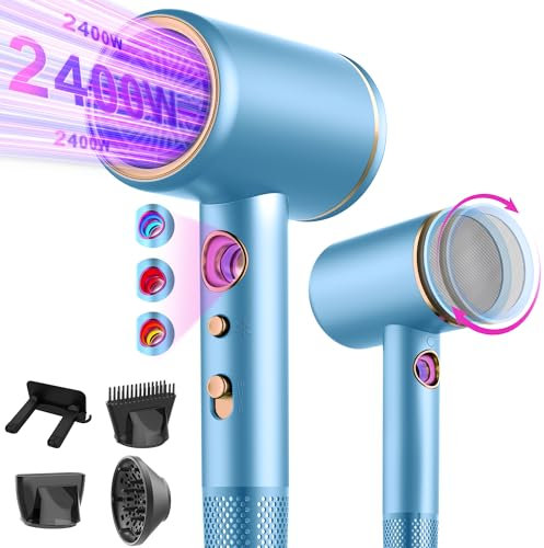 Tisoutec Föhn,Fön,Haartrockner Profi Ionen mit AC Motor 2400W Reisefön Diffusor|Haarfön 4-in-1|Heiß-/Kalttaste|2 Heiz&3 Geschwindigkeitsstufen|Hair Dryer mit Schnelle Aufheizung& Konstante Temperatur