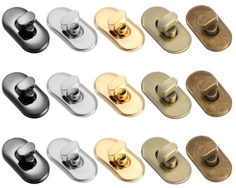 sourcing map 15pcs Turn Lock Clasp, Alloy Purse Closures Oval Twist Lock Fasteners Bag Hardware Accessories for Leather DIY Handbag Wallet Craft, Multicolor