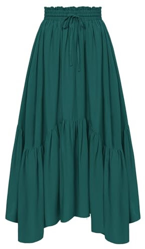 Steampunk Damen Rock A-Linie Hohe Taille mit Kordelzug Cosplay Langer Rock Dunkelgrün XXL