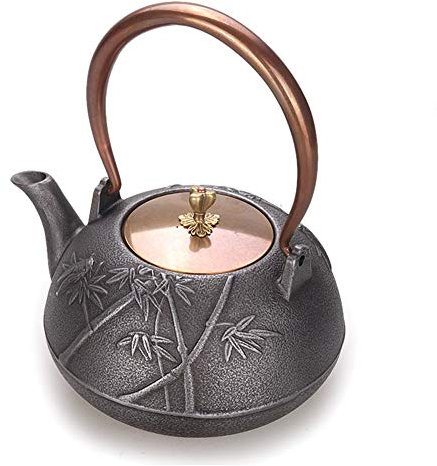 Bollitore da tè classico, Teiera in ghisa, Teiera in ghisa giapponese Tetsubin con manico del coperchio in rame, for tè verde e menta, fruttato e agrumi, 1200 ml