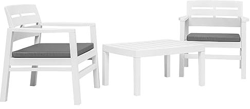 ZEYUAN 3-TLG. Garten-Essgruppe Weiß Kunststoff, Esstisch Mit Stühlen Set, Gartenmöbel Sitzgruppe, Balkon Möbel, Gartenlounge Set, Terrassenmöbel, Balkonmöbel Set - 45620