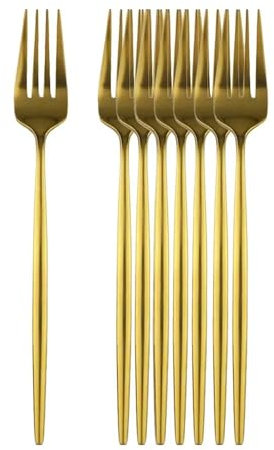 GeRnie 8/16 Uds. Tenedor de cena de oro negro vajilla cubiertos de acero inoxidable cubiertos de cocina dorados cubiertos negros(Color:Gold,Size:16Pcs)