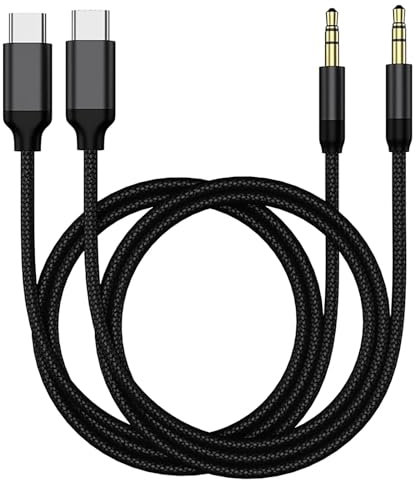 2Pack Type C to 3.5mm Audio Aux Cable, USB C to Aux Cord for Car, USBC Headphone Jack Cord Car Auxiliary Cable USB C for Apple iPhone 16e 16 Pro Max, Android Samsung Galaxy Google Pixel Speaker Wire