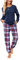Ekouaer Ensemble de Pyjama pour Femme Ensemble de Pyjama en Velours à Manches Longues pour Femme Costume de Maison Chaud latérales Col Rond à Carreaux Bleu M