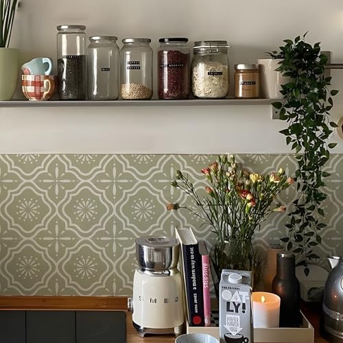 Alwayspon Fliesenaufkleber, Salbeigrün, selbstklebend, Wandfliesenaufkleber, Spritzschutz, Vinyl, 10-teilig, Olive Green