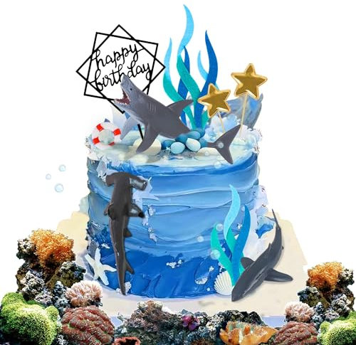 Hai Kuchenaufsätze,9 Stück Hai Kuchendekoration,tortendeko meer,Shark Party Kuchendeko,Meerestiere Thema Babyparty Kindergeburtstag Party Kuchen Dekorationen Zubehör