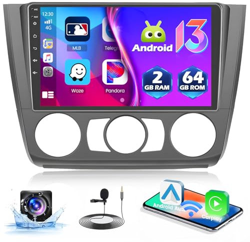 Hikity 2+64G Android Autoradio für BMW 1 Series E81 E82 E87 E88 2008-2011 Wireless Carplay Android Auto, 9 Zoll Autoradio mit Bildschirm Navi Bluetooth EQ FM/RDS USB Rückfahrkam