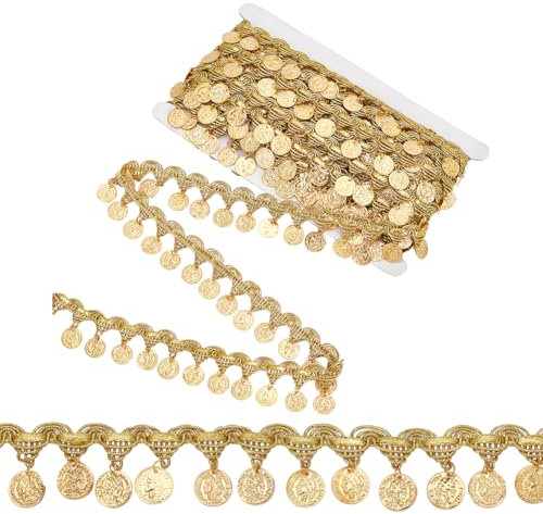 OLYCRAFT 9.1 m Pailletten Quastenbesatz In Münzform Pailletten Spitzenquaste Fransenbesatz 4cm Breites Pailletten Quasten Spitzenband Fransen Tanzkleid Gürtel Kette