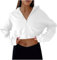 Zip Up Hoodie Women Zip Up Hoodie Women UK Cropped Sweatshirts Long Sleeve Pullover Solid Color Sports Gym Running Crop Tops Jacket Sportswear Streetwear Trendy Y2K Loose Ladies Blouses White
