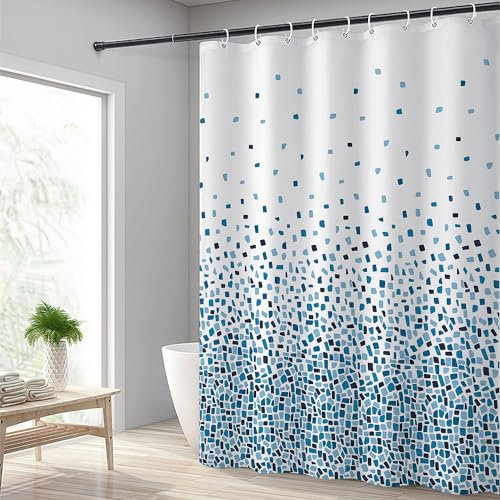 Hoomtaook Tenda Doccia 180x200cm, Tenda per Doccia Impermeabile Polyester Lavabile con 12 Anelli, Orlo Ponderato, Blu Mosaico