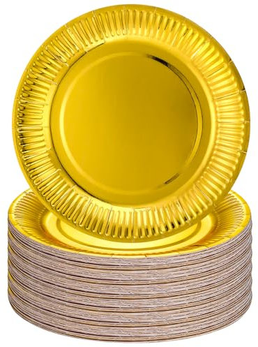 GSrenyu 40PCS Classy Gold Paper Plates 18cm,Disposable Paper Plate 7 inch Solid Color Round Dinner Plate Tableware Party Plates for Birthday,BBQs,Christmas,Picnic,Kids Shower Party Supplies