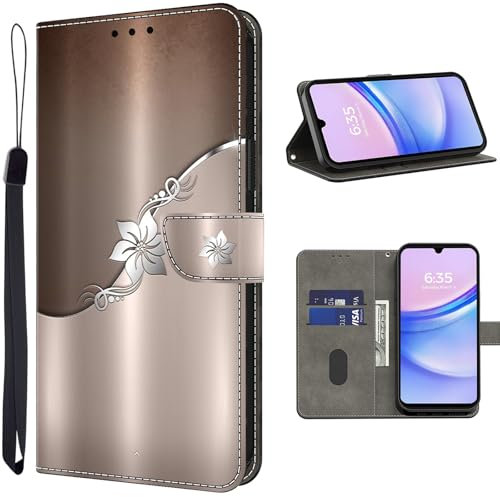 TUOLISG Handyhülle für Samsung Galaxy A16 5G Hülle, PU Leder [Magnetverschluss][Standfunktion][Kartenfächern] Schutzhülle Flip Case Stoßfeste Klapphülle Samsung Galaxy A16 -Silberne Blume