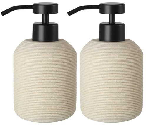 GMISUN Seifenspender Beige, 350ml Seifenspender, 2 Stück Seifenspender Set Mit Pumpe, Modern Gestreifter Seifenspender Bad, Spülmittelspender Küche, Handseifenspender, Pumpspender