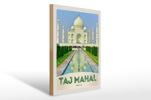 Femer Cartel de madera para viajes 30 x 40 cm Taj Mahal delantero de madera
