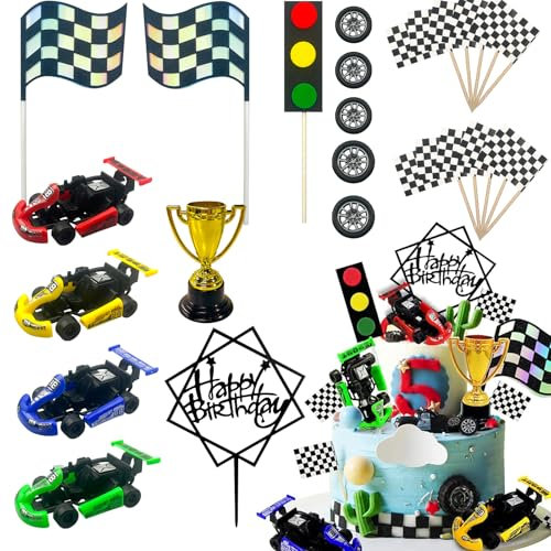 Lukniuo Racing Car Cake Dekorationen 23pcs Racing Car Cake Topper Geburtstag Kuchen Dekoration für Jungen Kinder Racing Car Theme Geburtstagszubehör Party Favors
