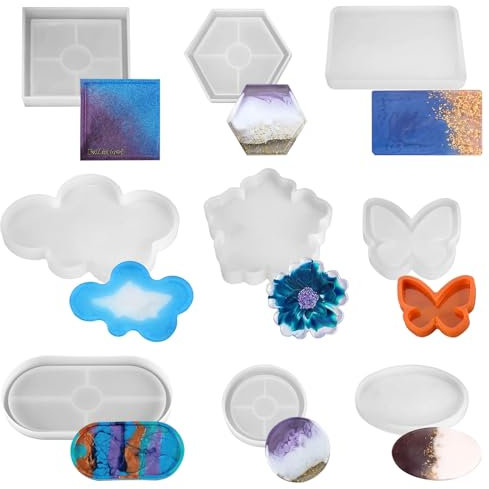 Jubaopen 9 Stück Resin Silikonform Untersetzer Silikonformen Epoxidharz Set Silikonformen Set Kunstharz Gießen DIY Coaster Gießform Resin Art Formen Untersetzer für DIY Basteln