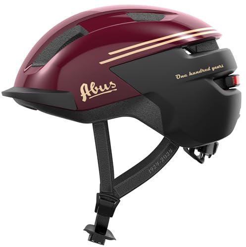 ABUS Fahrradhelm Purl-Y ACE mit LED-Licht – Fahrten auf E-Bike und S-Pedelec – NTA-Schutzhelm für Erwachsene und Jugendliche - 100 Jahr Edition - Rot, Größe L
