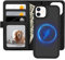 XTCASE Leder Hülle für iPhone 12/12 Pro Magnetisch Kompatibel mit MagSafe, 2 in 1 Abnehmbare Handyhülle Flip Case [Kabelloses Laden] [Kartenfach] [Ständer] Klappbare Klapphülle, Schwarz