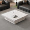 BTM Table Basse Carrée, Moderne Effet Marbre, avec 4 Tiroirs, Table Basse Salon, Plateau Coulissants, Charge de 30kg, 90x90x25cm, Blanc