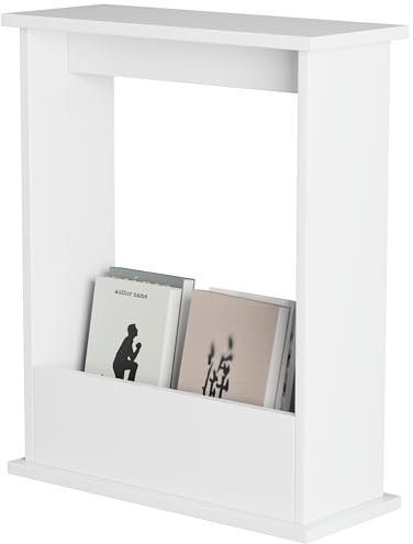 Blisswood Slim Side Table, Small Side Table With Magazine Rack, Modern Style Sofa End Table For Living Room And Office, Narrow Bedside Table For Bedroom, Study (55 x 45 x 18 cm, White)