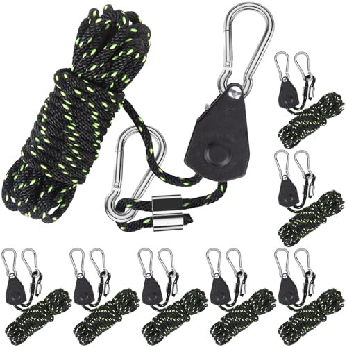 Cirulli Lot de 8 Cordes de Tension réfléchissantes avec mousquetons,Jeu de cliquets de Corde de1/8pouces,Corde a cliquet réglable pour auvents et tentes,Plantes d'intérieur,Corde à Linge,Noir élingue