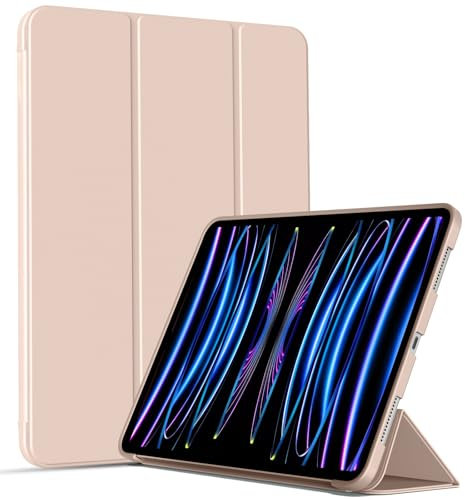 IAMKHO Hülle für iPad Pro 11 Zoll (Modell 2022/2021/2020/2018, 4./3./2./1. Generation), Unterstützung Pencil 2. Aufladung, Weiche TPU Flexible Rückseite Abdeckung, Auto Wachen/Schlafen (Rosa)