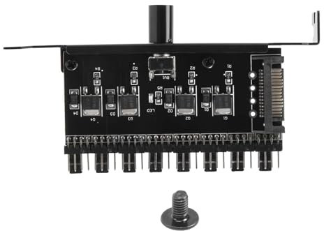 Bosiyrggrl Pc 8 Channels Fan Hub Cooling Fan Speed Controller for CPU Case HDD VGA PWM Fan PCI Bracket Power By 12V Fan ()