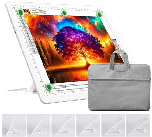 TOHETO A4 Leuchttisch mit Ständer & Tasche für Diamantmalerei, Wiederaufladbares Ultraheller Leuchtkasten zum Zeichnen, Aufladbar LED Licht Pad zum Nachzeichnen, Kabelloses Lichttafel zum Skizzieren