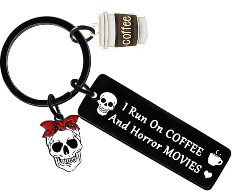 Ghloyza Horror-Fans Geschenke für Frauen Horrorfilme Schlüsselanhänger Goth Schlüsselanhänger Kaffeeliebhaber Geschenk Halloween Geburtstagsgeschenk für Frauen
