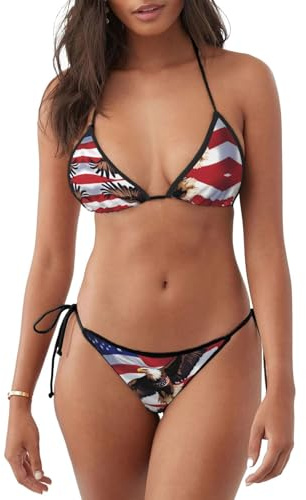 YYHWHJDE Maillot de bain 2 pièces bikini pour femme Aigle patriotique USA avec image drapeau américain triangle, noir, Taille M
