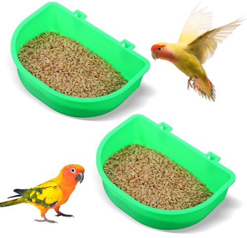 2 PCS Rabbit Cat Dog Hanging Feeder Waterer, 5.7 × 4.3 × 2.3inch Green Rabbit Feeders for Cages Chicken Birds Feeders Hanging Universal Rabbits Food Bowl Feeding Dish for Plastic Kennels Small Pets