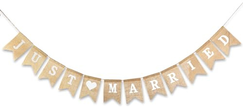 Just Married Girlande, Vintage Rustikal Wimpelkette, Jute Boho Hochzeit Deko Banner, Just Married Deko für Hochzeitsdeko, Heiratsantrag, Brautdusche, Autodekoration zur Hochzeit