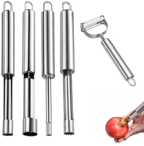 Apfelentkerner 5-teilig, Inklusive Apfelschäler, Für Effizientes Entkernen Von Äpfeln, Birnen Und Ähnlichem Obst, Mit 0,8 Cm, 1 Cm, 1,4 Cm Und 2,0 Cm Entkernungsgrößen, Aus Rostfreiem Edelstahl, 20 Cm