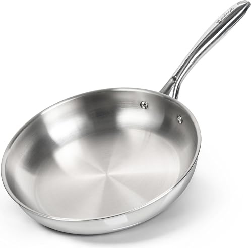 MICHELANGELO 26cm Stainless Steel Frying Pan for Induction, Triply Base | Uncoating, Induction Compatible, Ideal For Frying Searing Vegetables Meat And Professional Style Meals, Long Lasting Use