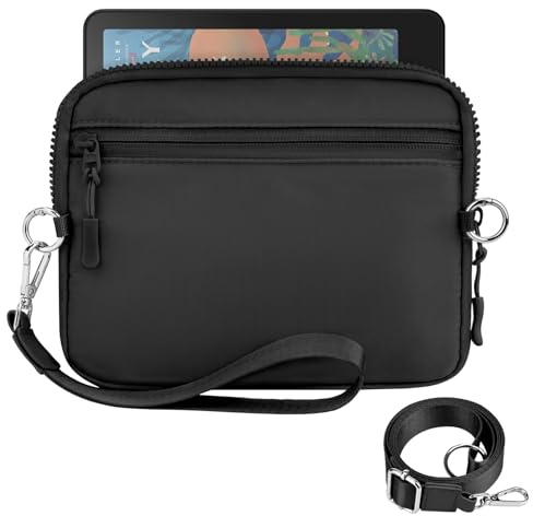 Dadanism 6-7 Funda Protectora con Correa de Hombro y Pulsera, Negro | para 7 Kindle Paperwhite/Kindle Colorsoft, 6 Kindle/Kobos/Nook E-Reader, con Ranura para Tarjetas con Bloqueo RFID,