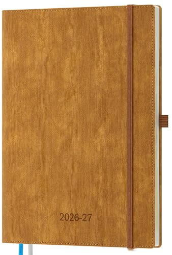 IN-LUXPRO Kalender 2026 2027 Wochenplaner Vertikal PU-Hartschale | 18 Monate Terminplaner (Jul 2026 bis Dezember 2027) A4 29x21,5CM, ausgestattet abreißbaren Ecken, Wochenplanung, Karamell