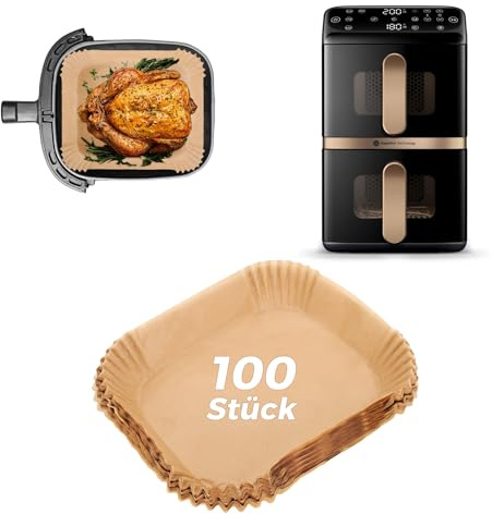 100 Pièces Papier Cuisson Air Fryer Accessoires pour Philips Airfryer Série 4000 – Air Fryer VerticalDuo 10L, Papier Sulfurisé pour Philips NA460/00 Air Fryer, Moule Papier Air Fryer