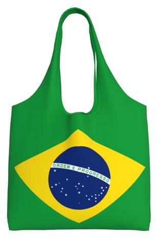WSSYYBF Leinen-Einkaufstasche mit brasilianischer Flagge, Polyester, großes Fassungsvermögen