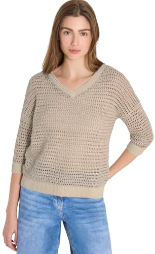 Cecil Pullover mit V-Neck und Garnmix Pearl beige XXL