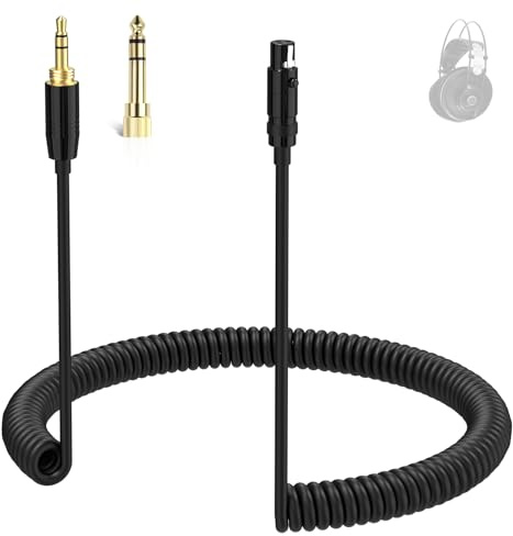 Asobilor Coiled Headphone Cable for AKG K702 Q701 K712, 3.5mm to Mini XLR Replacement Wire, 1.4m-3m Extendable with 6.35mm Adapter, Fits K240S K271 MKII Headphones