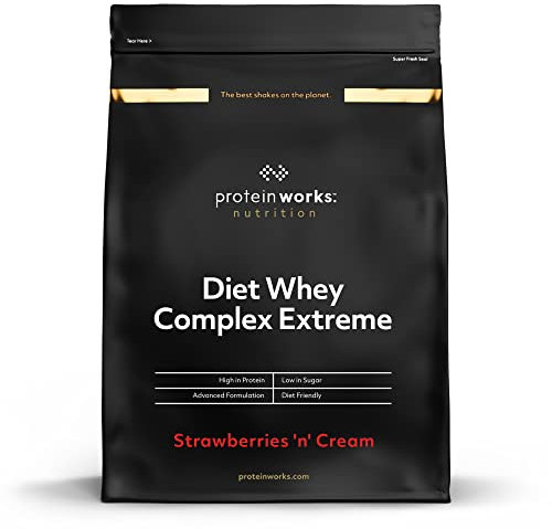 THE PROTEIN WORKS Batido Dietético de Proteína Whey | Sabor Fresas con nata | 2Kg de Diet Whey Complex Extreme