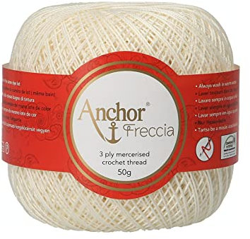 Anchor Freccia - Gomitolo di Filo da Uncinetto, 100% Cotone, Spessore 12, Cotone, 06650 Bianco., Bianco