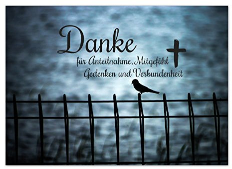 Trauer Danksagungskarten mit Umschlag | Motiv: Vogel am Zaun, 10 Stück | Dankeskarten DIN A6 Set | Trauerkarten Danksagung Danke sagen