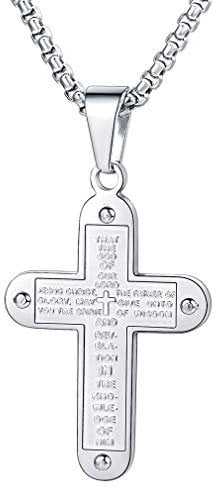 FaithHeart Edelstahl Kreuz Halskette für Herren Damen Kette-Kreuz Anhänger Edelstahl mit 55cm, Silberfarbe