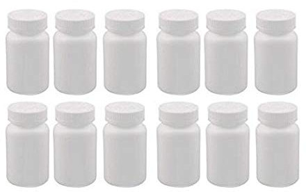 12PCS 20g Small White Plastic Empty Refillable Pill Container Bottles Storage Holder Dispenser Organizer with Screw Cap for Medicine Tablet Solid Powder Capsule Chemical Vitamin